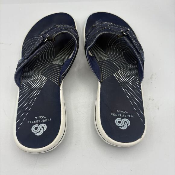 Clarks Sandals Womens Size 10 Cloudsteppers Breeze Sea Navy Blue Flip Flop Thong - Picture 5 of 9